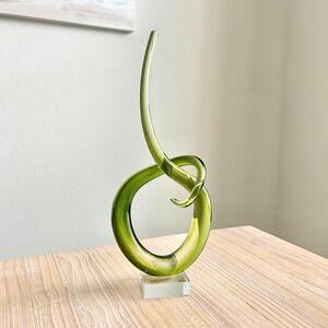 Vintage Murano Green Abstract Twist Glass Sculpture Art Decor